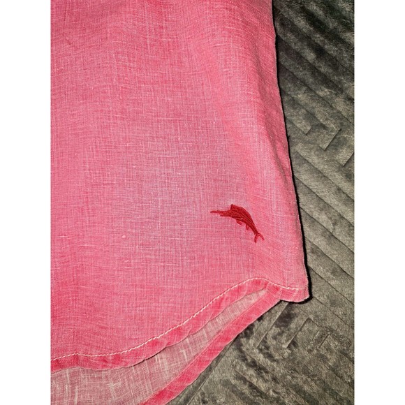 Tommy Bahama Relax Mens M Button Up Shirt Pink 100% Linen Short Sleeve * - Picture 3 of 16